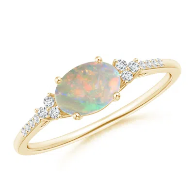 ANGARA HORIZONTALLY SET OVAL OPAL RING WITH TRIO DIAMONDS
