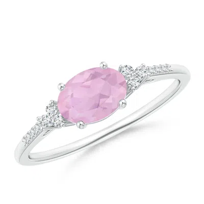 ANGARA HORIZONTALLY SET OVAL ROSE QUARTZ SOLITAIRE RING WITH ACCENTS