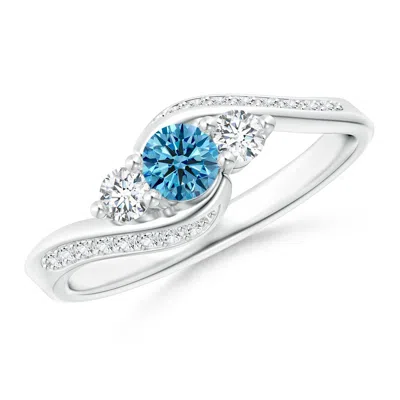 ANGARA HORIZONTALLY SET THREE STONE FANCY INTENSE BLUE DIAMOND BYPASS RING