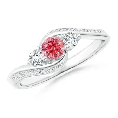 ANGARA HORIZONTALLY SET THREE STONE FANCY INTENSE PINK DIAMOND BYPASS RING