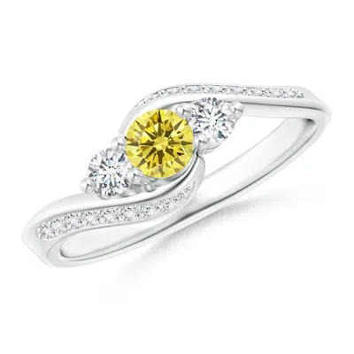 ANGARA HORIZONTALLY SET THREE STONE FANCY INTENSE YELLOW DIAMOND BYPASS RING