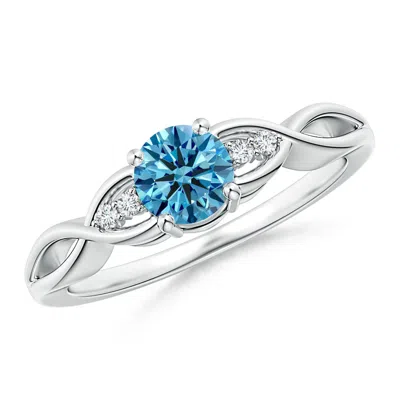ANGARA INFINITY TWIST ROUND FANCY INTENSE BLUE DIAMOND PROMISE RING WITH PRONG SET