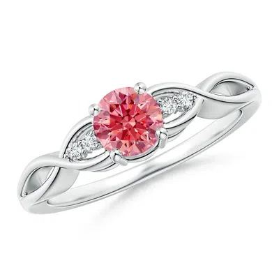 ANGARA INFINITY TWIST ROUND FANCY INTENSE PINK DIAMOND PROMISE RING WITH PRONG SET
