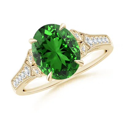 ANGARA LAB-GROWN AEON VINTAGE INSPIRED OVAL EMERALD SOLITAIRE ENGAGEMENT RING WITH MILGRAIN