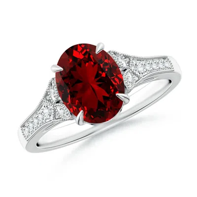 ANGARA LAB-GROWN AEON VINTAGE INSPIRED OVAL RUBY SOLITAIRE ENGAGEMENT RING WITH MILGRAIN