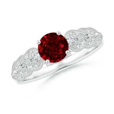 ANGARA LAB-GROWN AEON VINTAGE STYLE RUBY SOLITAIRE ENGAGEMENT RING WITH MILGRAIN