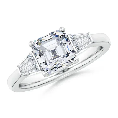 ANGARA LAB-GROWN ASSCHER-CUT AND TWIN TAPERED BAGUETTE DIAMOND SIDE STONE ENGAGEMENT RING