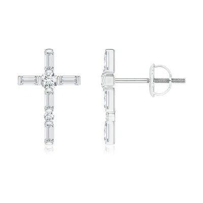 ANGARA LAB-GROWN BAR-SET BAGUETTE DIAMOND CROSS STUD EARRINGS