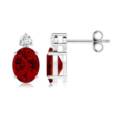 ANGARA LAB-GROWN BASKET-SET OVAL RUBY STUD EARRINGS WITH LAB DIAMOND