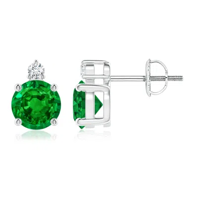 ANGARA LAB-GROWN BASKET-SET ROUND EMERALD STUD EARRINGS WITH DIAMOND