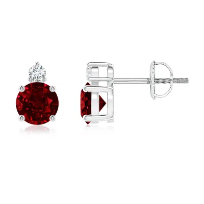 ANGARA LAB-GROWN BASKET-SET ROUND RUBY STUD EARRINGS WITH DIAMOND