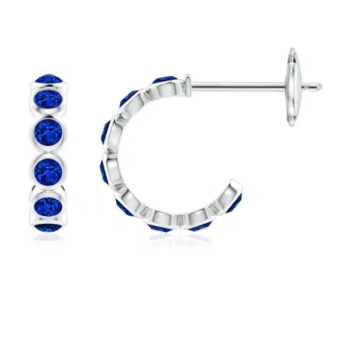 ANGARA LAB-GROWN BEZEL-SET BLUE SAPPHIRE HUGGIE HOOP EARRINGS