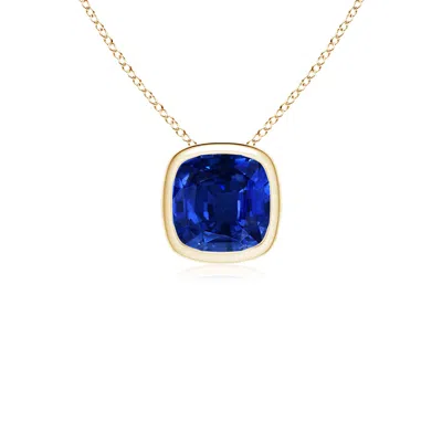 ANGARA LAB-GROWN BEZEL-SET CUSHION BLUE SAPPHIRE SOLITAIRE PENDANT