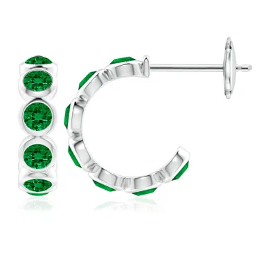 ANGARA LAB-GROWN BEZEL-SET EMERALD HUGGIE HOOP EARRINGS