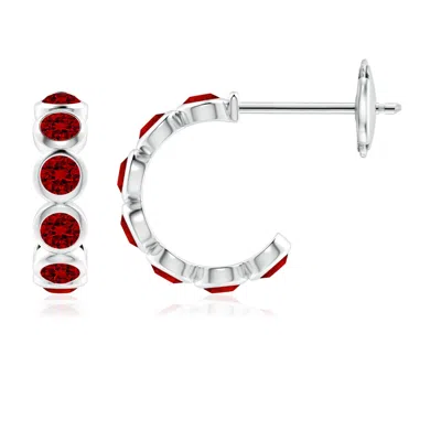 ANGARA LAB-GROWN BEZEL-SET RUBY HUGGIE HOOP EARRINGS