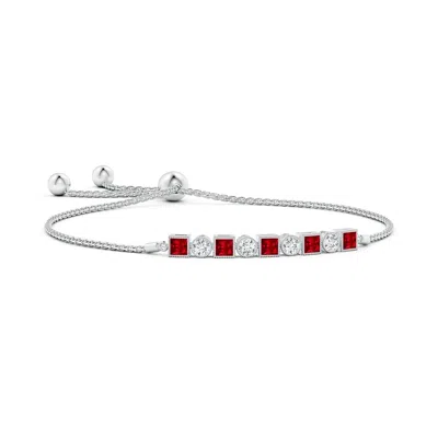 ANGARA LAB-GROWN BEZEL-SET SQUARE RUBY AND ROUND DIAMOND BOLO BRACELET