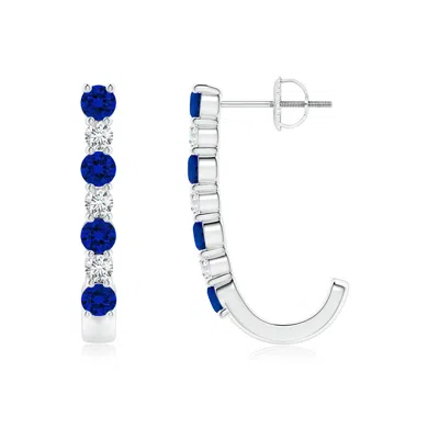 ANGARA LAB-GROWN BLUE SAPPHIRE AND DIAMOND J-HOOP EARRINGS