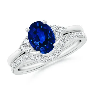 ANGARA LAB-GROWN BLUE SAPPHIRE AND DIAMOND TRIO BRIDAL SET