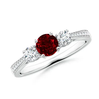 ANGARA LAB-GROWN CATHEDRAL THREE STONE RUBY & DIAMOND ENGAGEMENT RING