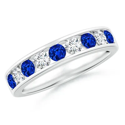 ANGARA LAB-GROWN CHANNEL SET BLUE SAPPHIRE AND DIAMOND SEMI ETERNITY RING