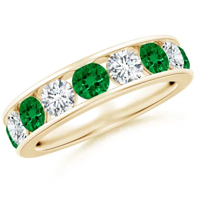 ANGARA LAB-GROWN CHANNEL SET EMERALD AND DIAMOND SEMI ETERNITY RING