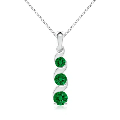 ANGARA LAB-GROWN CHANNEL-SET ROUND EMERALD THREE STONE JOURNEY PENDANT