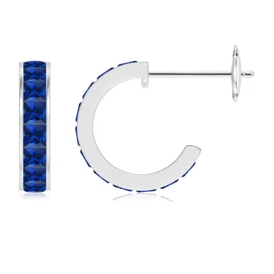 ANGARA LAB-GROWN CHANNEL-SET SQUARE BLUE SAPPHIRE HUGGIE HOOP EARRINGS
