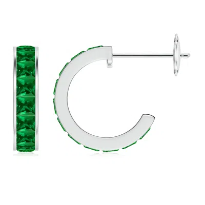 ANGARA LAB-GROWN CHANNEL-SET SQUARE EMERALD HUGGIE HOOP EARRINGS