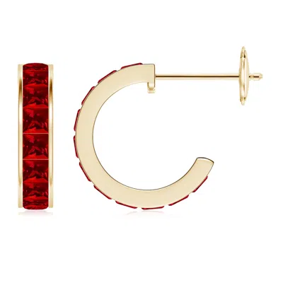ANGARA LAB-GROWN CHANNEL-SET SQUARE RUBY HUGGIE HOOP EARRINGS