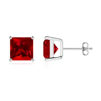 ANGARA LAB-GROWN CLASSIC BASKET-SET SQUARE RUBY STUD EARRINGS