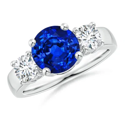 ANGARA LAB-GROWN CLASSIC BLUE SAPPHIRE AND LAB DIAMOND THREE STONE ENGAGEMENT RING
