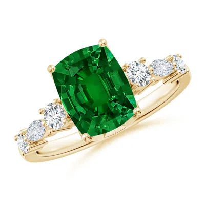 ANGARA LAB-GROWN CLASSIC CUSHION RECTANGULAR EMERALD SIDE STONE ENGAGEMENT RING