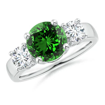 ANGARA LAB-GROWN CLASSIC EMERALD AND LAB DIAMOND THREE STONE ENGAGEMENT RING