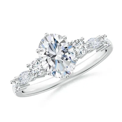 ANGARA LAB-GROWN CLASSIC OVAL DIAMOND SIDE STONE ENGAGEMENT RING
