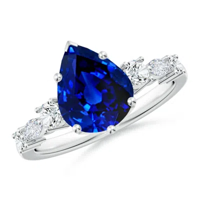 ANGARA LAB-GROWN CLASSIC PEAR BLUE SAPPHIRE SIDE STONE ENGAGEMENT RING