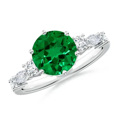 ANGARA LAB-GROWN CLASSIC ROUND EMERALD SIDE STONE ENGAGEMENT RING