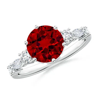 ANGARA LAB-GROWN CLASSIC ROUND RUBY SIDE STONE ENGAGEMENT RING