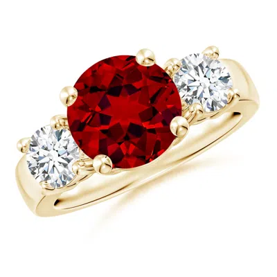 ANGARA LAB-GROWN CLASSIC RUBY AND LAB DIAMOND THREE STONE ENGAGEMENT RING