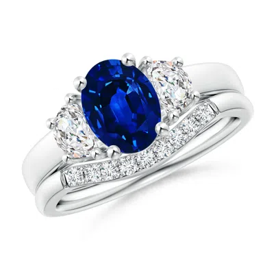 ANGARA LAB-GROWN CLASSIC SAPPHIRE AND DIAMOND THREE STONE BRIDAL SET