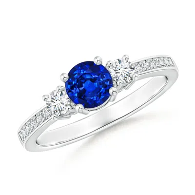 ANGARA LAB-GROWN CLASSIC THREE STONE BLUE SAPPHIRE AND LAB DIAMOND RING