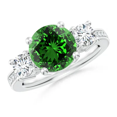 ANGARA LAB-GROWN CLASSIC THREE STONE EMERALD AND LAB DIAMOND RING