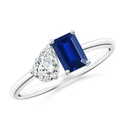 ANGARA LAB-GROWN CLASSIC TWO-STONE EMERALD-CUT BLUE SAPPHIRE & PEAR DIAMOND RING