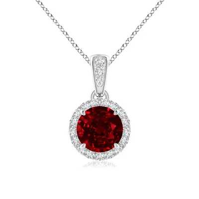 ANGARA LAB-GROWN CLAW-SET ROUND RUBY PENDANT WITH DIAMOND HALO
