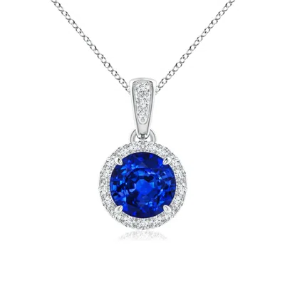 ANGARA LAB-GROWN CLAW-SET ROUND SAPPHIRE PENDANT WITH DIAMOND HALO