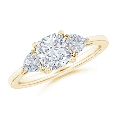 ANGARA LAB-GROWN CUSHION AND TRILLION DIAMOND THREE STONE REVERSE TAPERED SHANK ENGAGEMENT RING