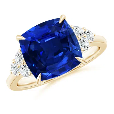 ANGARA LAB-GROWN CUSHION BLUE SAPPHIRE ENGAGEMENT RING WITH TRIO DIAMONDS