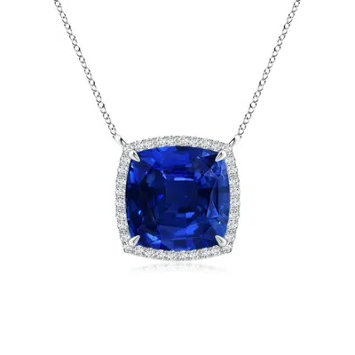 ANGARA LAB-GROWN CUSHION BLUE SAPPHIRE HALO PENDANT WITH FILIGREE