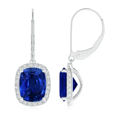 ANGARA LAB-GROWN CUSHION BLUE SAPPHIRE LEVERBACK EARRINGS WITH LAB DIAMOND HALO
