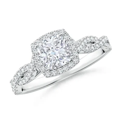 ANGARA LAB-GROWN CUSHION DIAMOND HALO TWISTED SHANK ENGAGEMENT RING