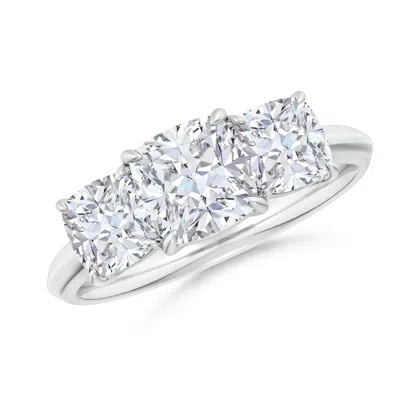 ANGARA LAB-GROWN CUSHION DIAMOND THREE STONE KNIFE-EDGE SHANK ENGAGEMENT RING